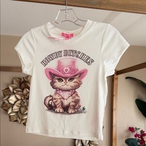 Sugar Thrillz Cream and Pink Cat Tee - Dolls Kill